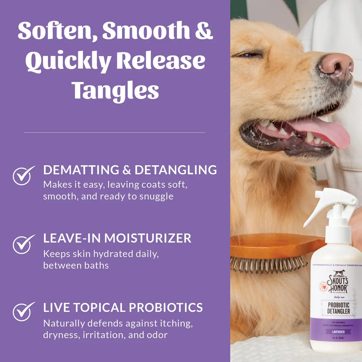 SKOUT'S HONOR Probiotic Dog Detangler Spray - Lavender | Hydrates & Nourishes, Supports Healthy Skin, 8 oz, 2-Pack - view 3