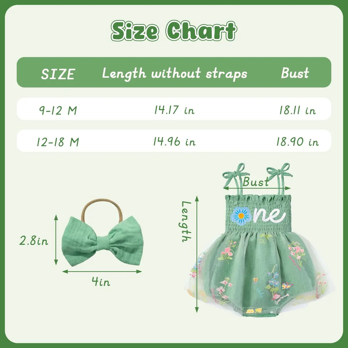 HONGTEYA Baby Girl 1st Birthday Outfit Green Tulle Dress with Headband (12-18 Months) - view 6