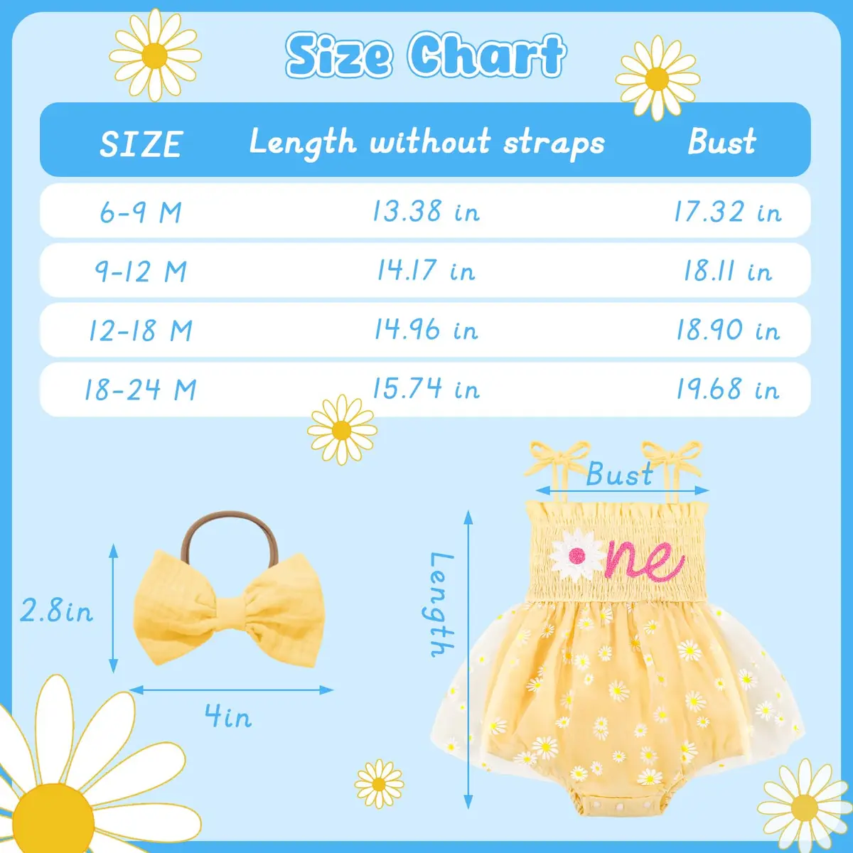 HONGTEYA Baby Girl's 1st Birthday Outfit Romper Tulle Dress with Headband, Yellow, 9-12 Months (0.12 kg) - view 6