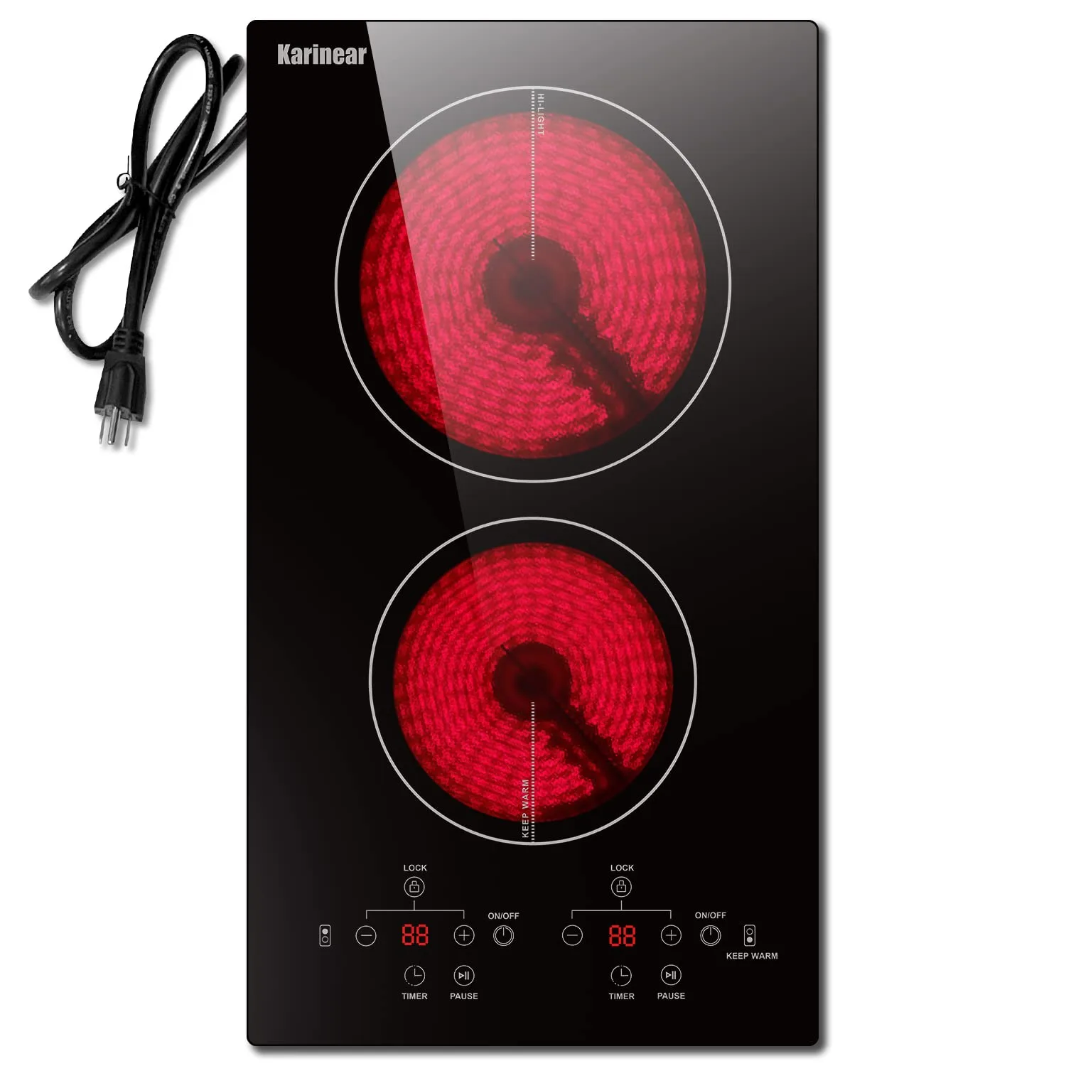 Karinear 12" Dual Burner Electric Cooktop with Knobs & Touch Control | Premium Quality Cooktop - main product image