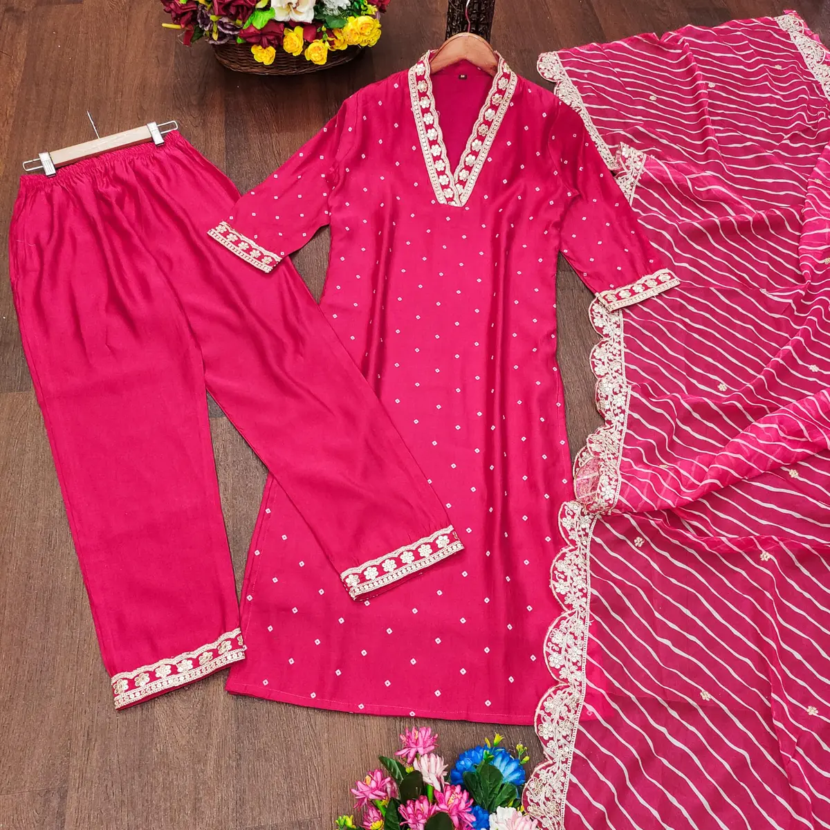 Yashika Women's Silk Blend Kurta Pant Set with Digital Print Dupatta, Pink L | Festive Indian Ethnic Wear - view 3