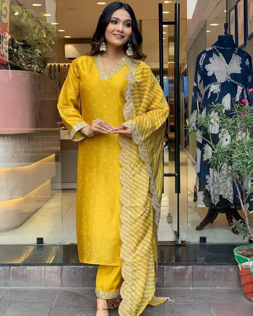 Yashika Women's Silk Blend Cotton Dupatta Kurta Set | Elegant Digital Print, Embroidery, Suitable for All Indian Occasions - view 2