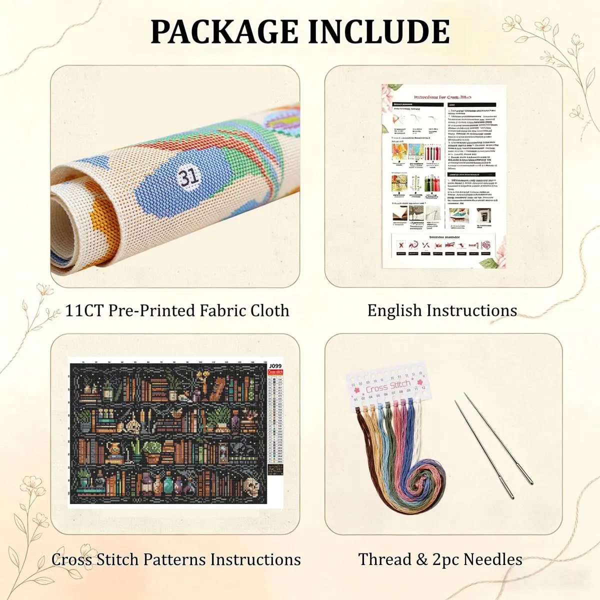 WUSARPLY Bookshelf Stamped Cross Stitch Kits for Beginners Adults | 11CT Pre-Printed Fabric, Stress Relief, Easy for Beginners - view 5