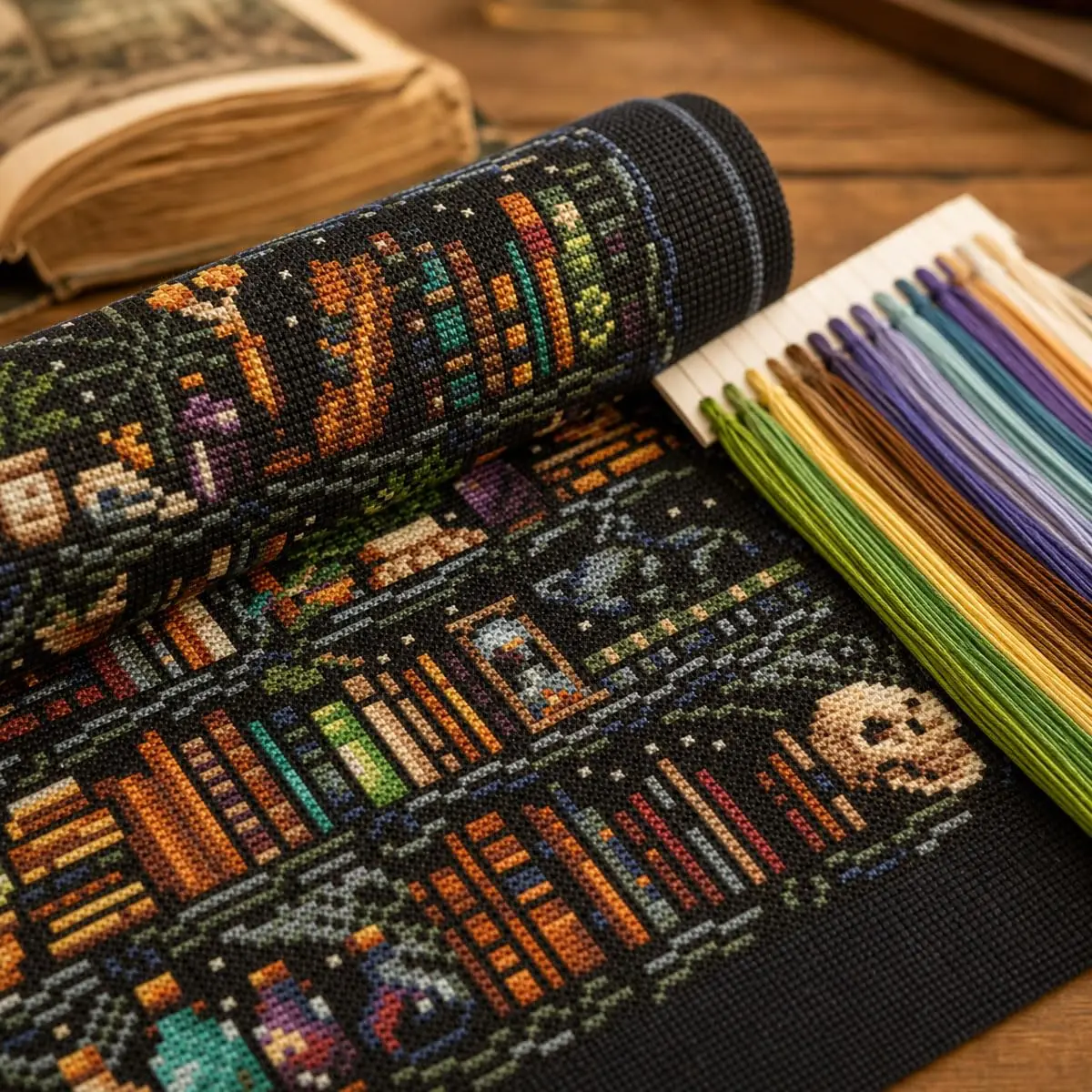 WUSARPLY Bookshelf Stamped Cross Stitch Kits for Beginners Adults | 11CT Pre-Printed Fabric, Stress Relief, Easy for Beginners - view 8