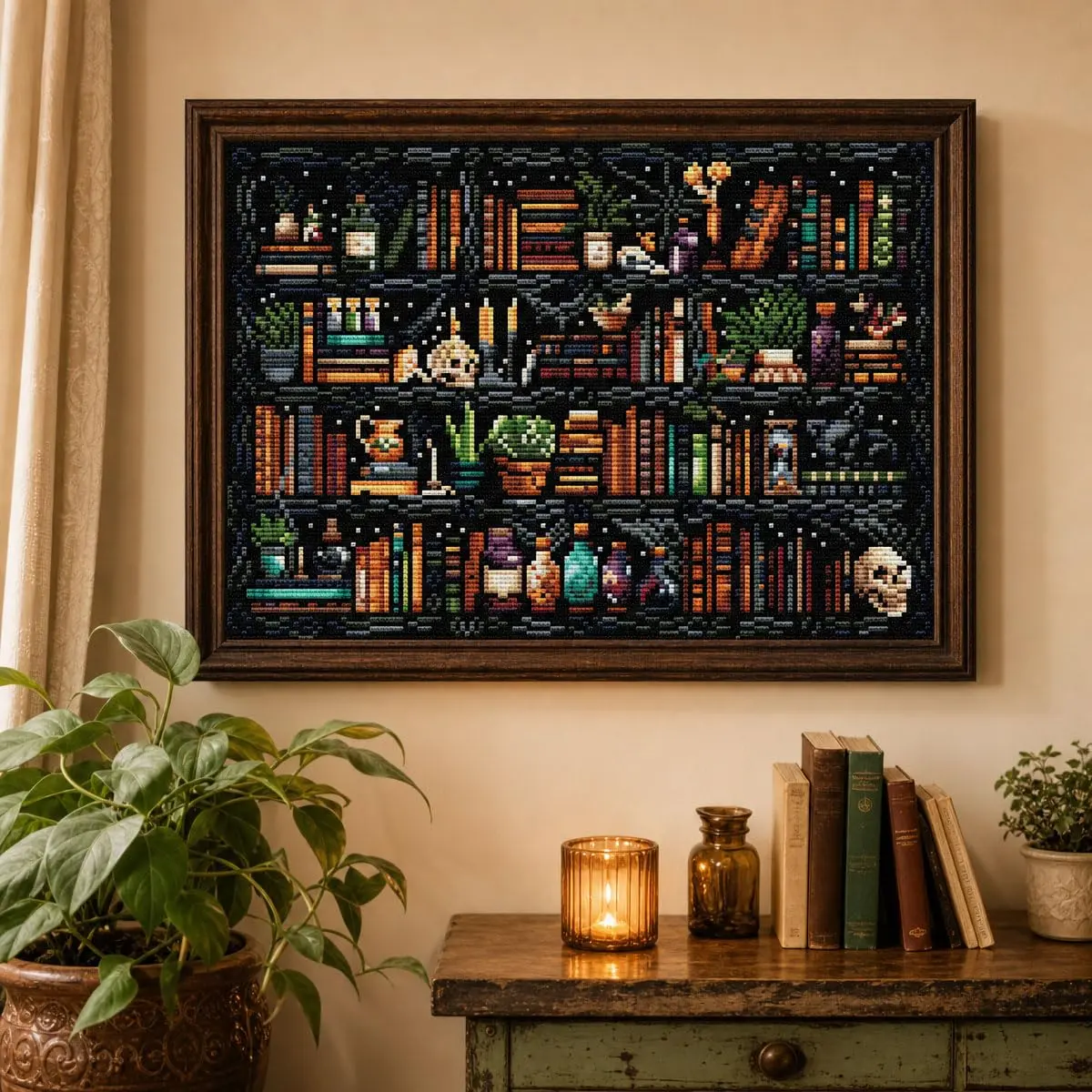 WUSARPLY Bookshelf Stamped Cross Stitch Kits for Beginners Adults | 11CT Pre-Printed Fabric, Stress Relief, Easy for Beginners - view 2