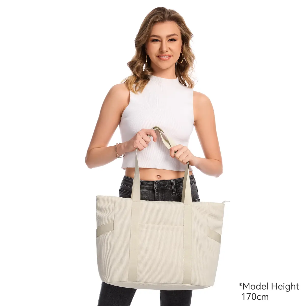 DIXEIGHT Tote Bag for Women, Large Capacity, Water-Resistant Corduroy, Zipper Closure, Fits 15.6" Laptop, Casual Style - view 3