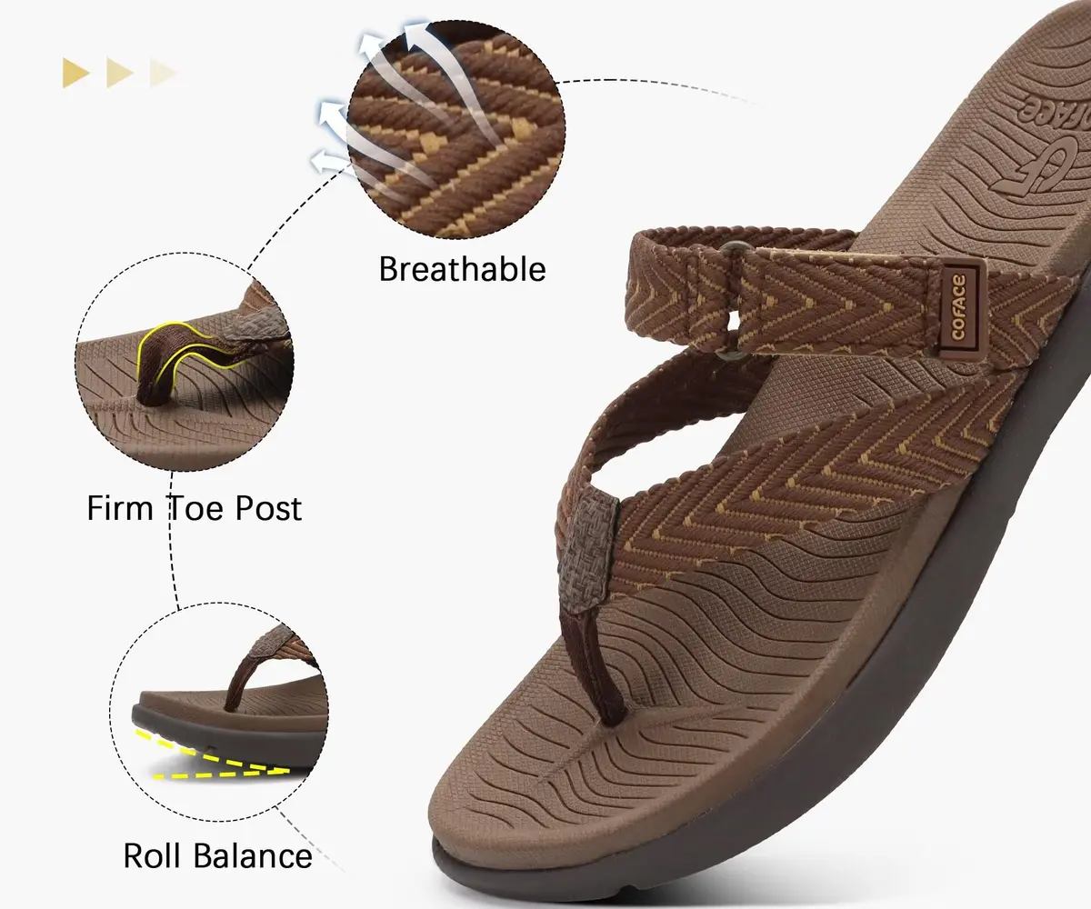 COFACE Women's Orthotic Flip Flops Arch Support Thong Sandals Brown Size 9 (25.4 cm / 10 in) - view 7