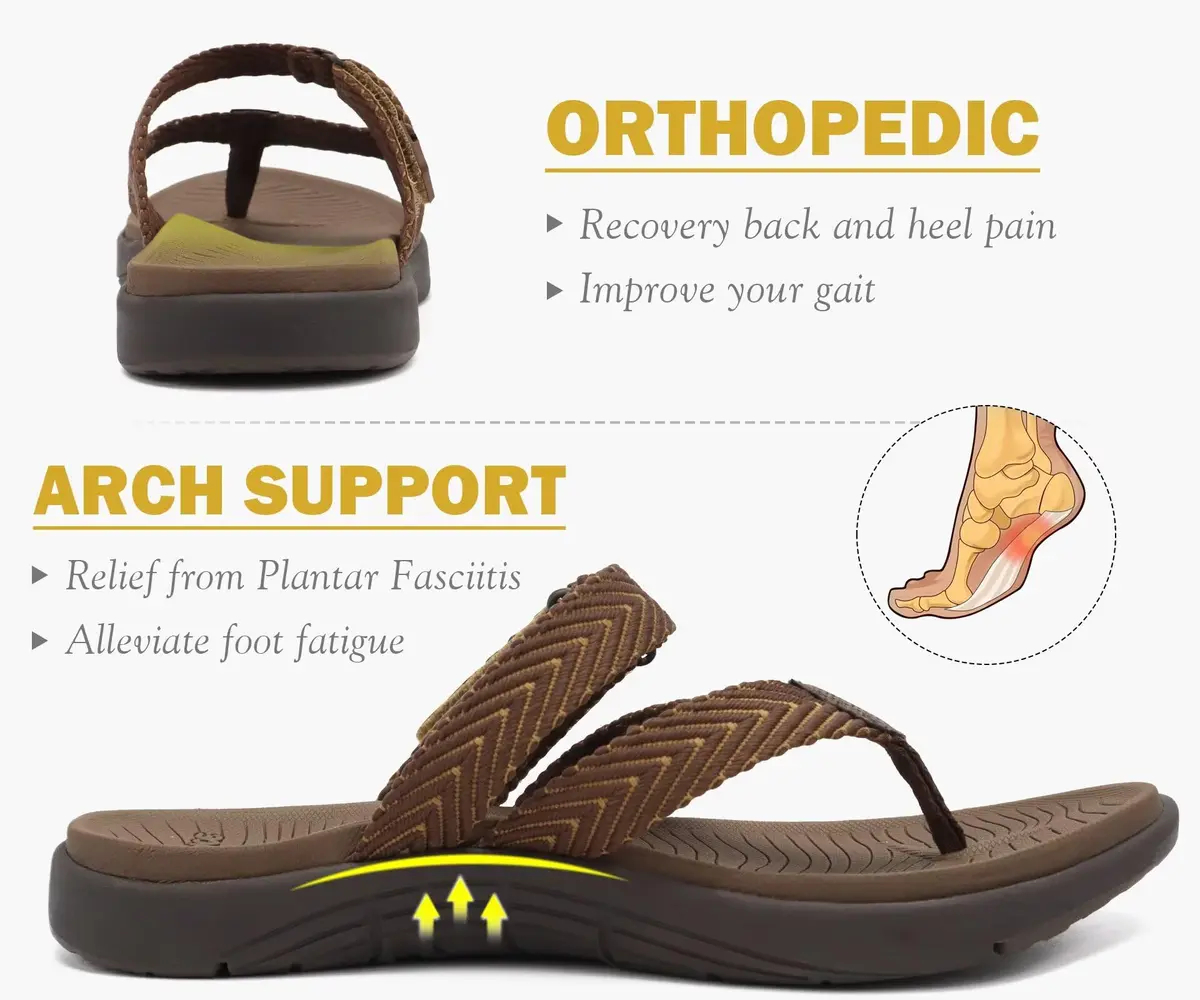 COFACE Women's Orthotic Flip Flops Arch Support Thong Sandals Brown Size 9 (25.4 cm / 10 in) - view 3