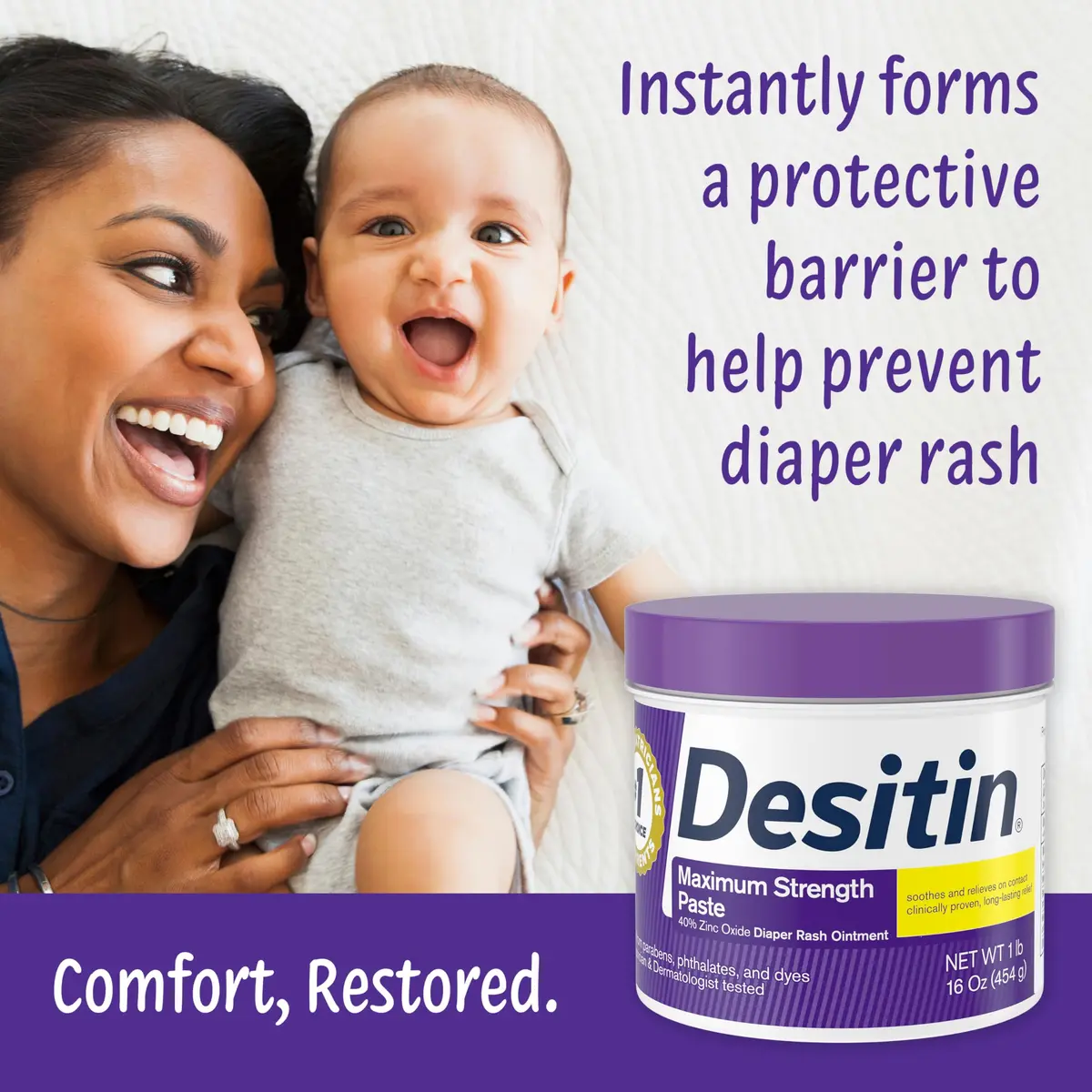 Desitin Maximum Strength Diaper Rash Cream 40% Zinc Oxide 907g (32oz) | Hypoallergenic Skin Protectant - view 2