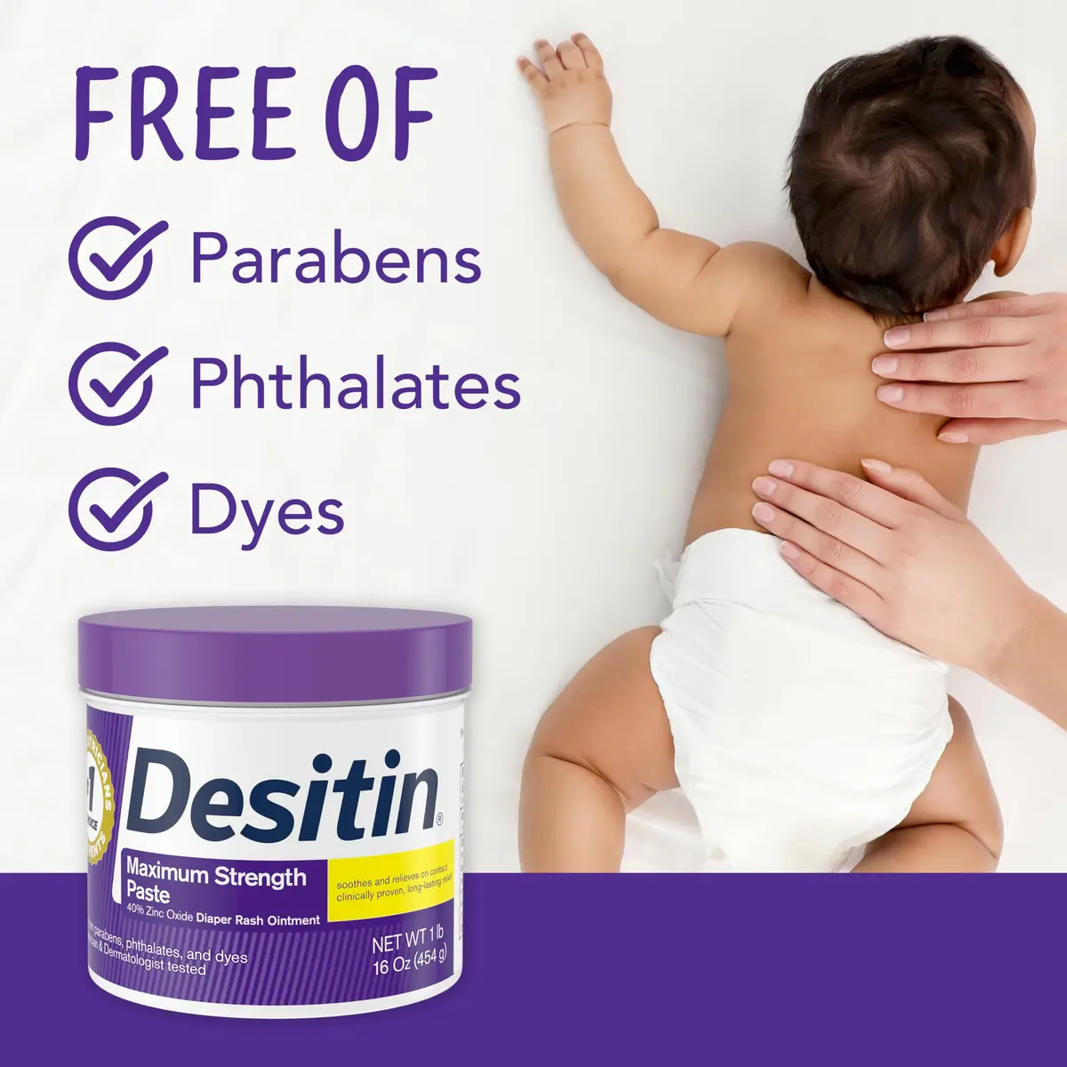 Desitin Maximum Strength Diaper Rash Cream 40% Zinc Oxide 907g (32oz) | Hypoallergenic Skin Protectant - view 3