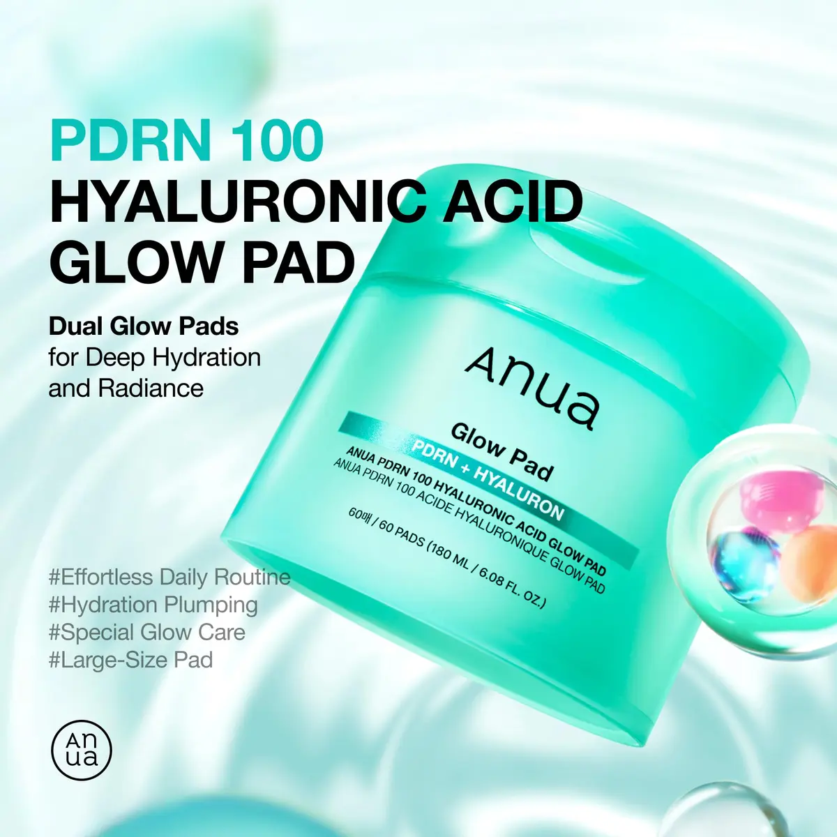 ANUA PDRN 100 Hyaluronic Acid Toner Pad, 6.1 fl oz (180 ml), 60 Count | Hydrating & Radiance Boosting - view 2