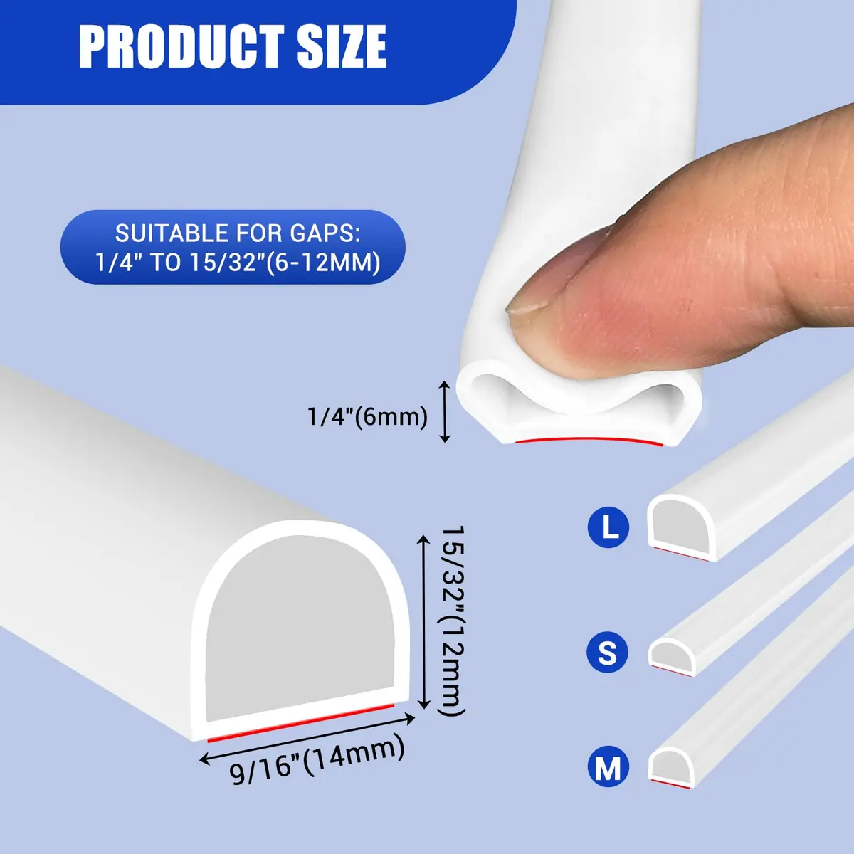 Protalwell White Silicone D Shaped Weather Stripping 6.1m (20ft) | Seals Gaps Up to 1.2cm - view 2
