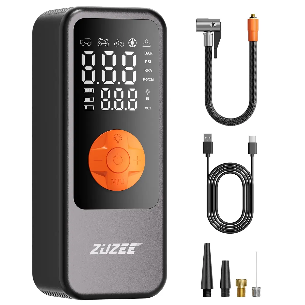 ZUZEE Portable Air Compressor Tire Inflator 150PSI | 4X Faster Inflation, High-Capacity Battery, Digital Pressure Gauge, LED Light - main product image