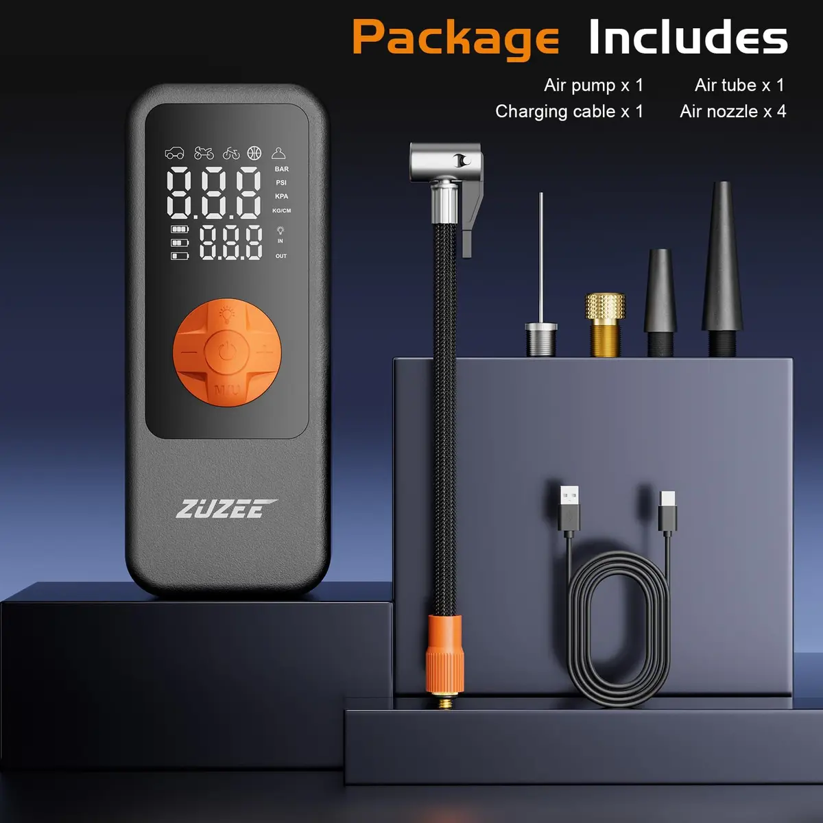 ZUZEE Portable Air Compressor Tire Inflator 150PSI | 4X Faster Inflation, High-Capacity Battery, Digital Pressure Gauge, LED Light - view 6