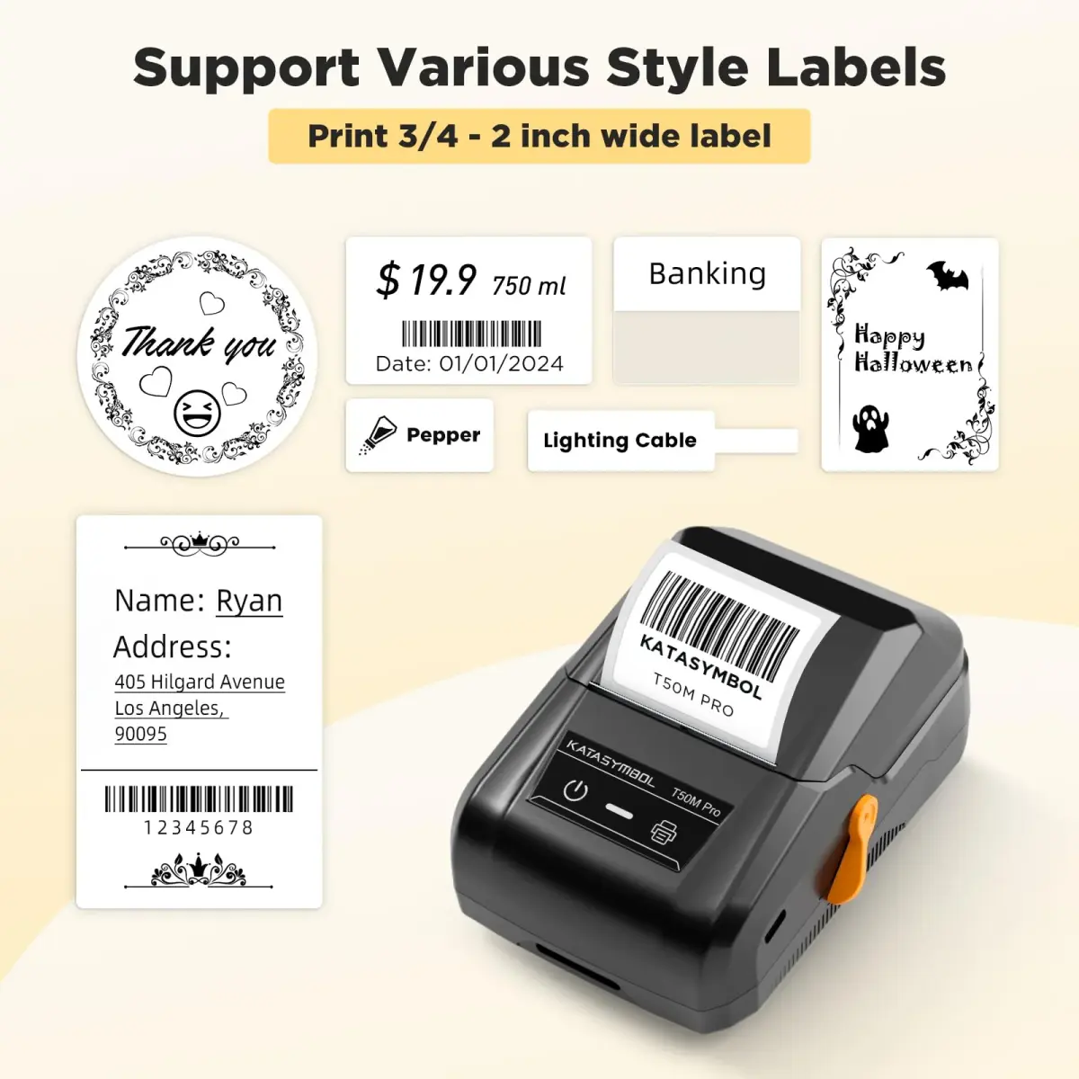 SUPVAN T50M Pro Bluetooth Label Maker Machine with 3 Tapes, Set 2 | Portable Thermal Printer with App Control - view 2