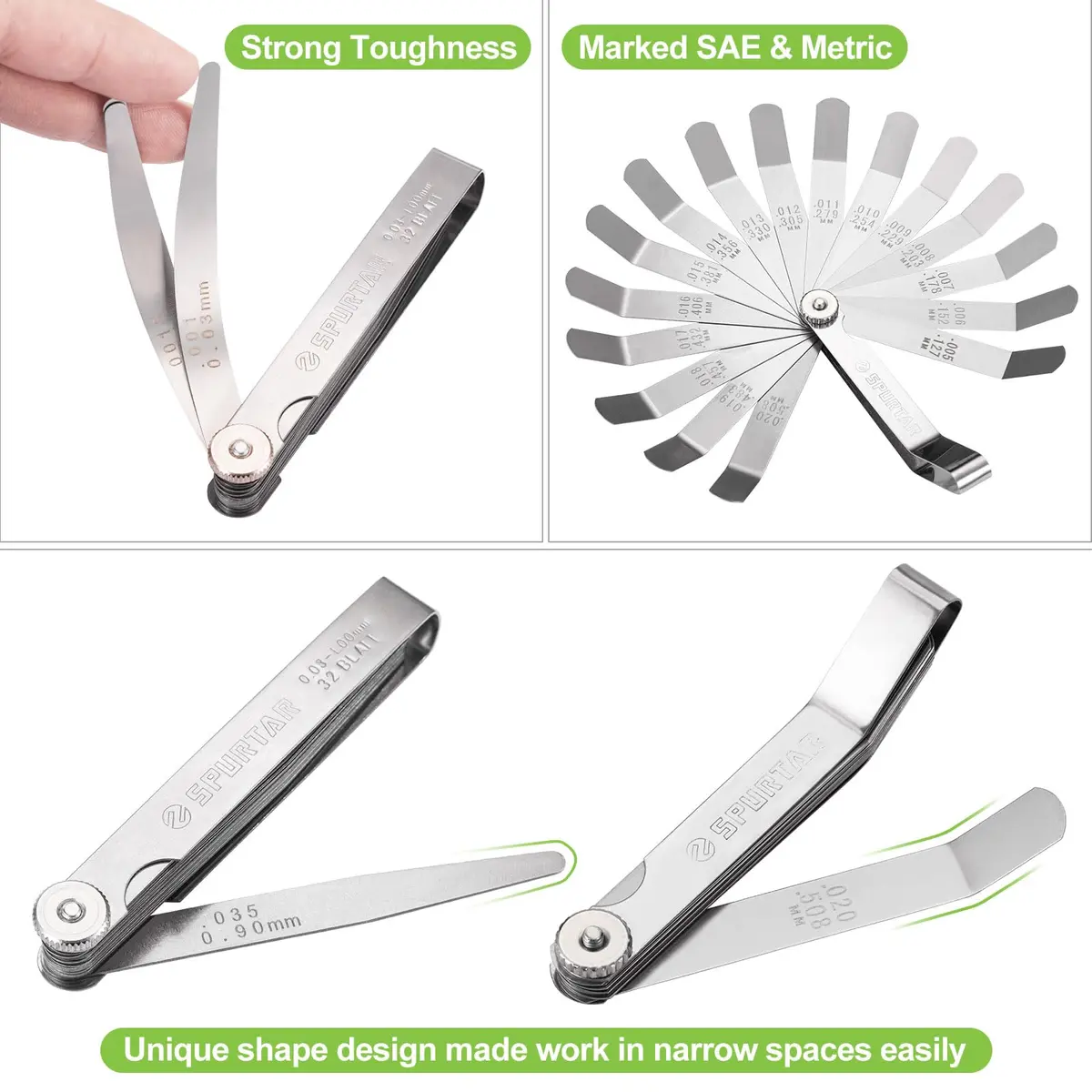 Spurtar Feeler Gauge Set, 32 Blades Tapered & 16 Blades Offset, 0.03-1.00mm (0.001-0.040") | Precision Measurement Tool - view 4