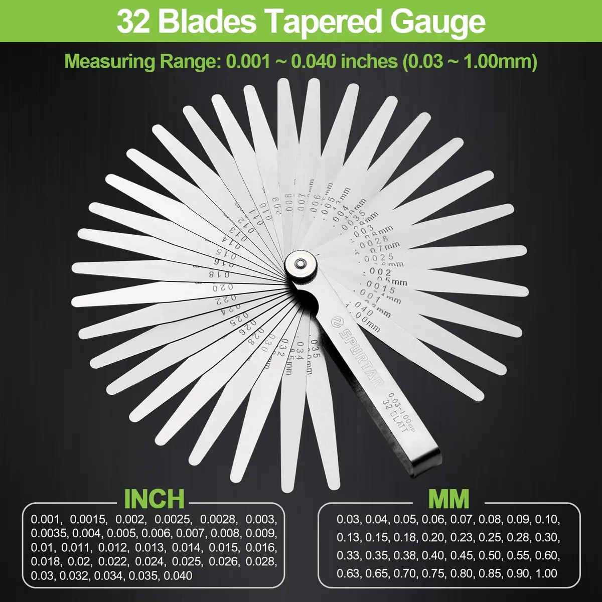 Spurtar Feeler Gauge Set, 32 Blades Tapered & 16 Blades Offset, 0.03-1.00mm (0.001-0.040") | Precision Measurement Tool - view 2