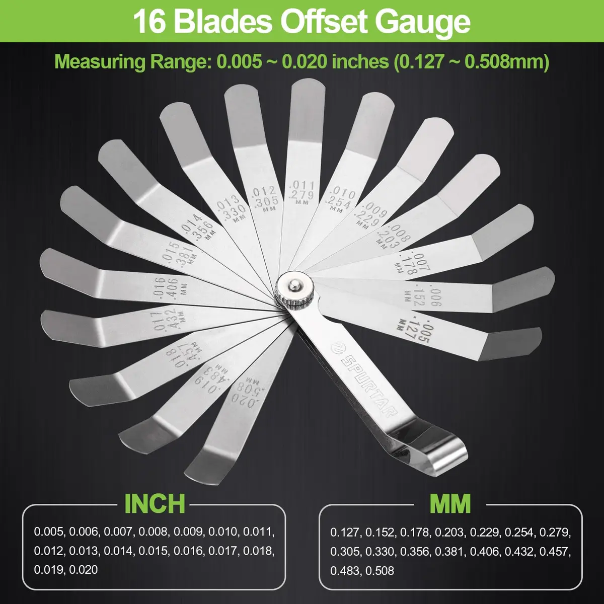 Spurtar Feeler Gauge Set, 32 Blades Tapered & 16 Blades Offset, 0.03-1.00mm (0.001-0.040") | Precision Measurement Tool - view 3