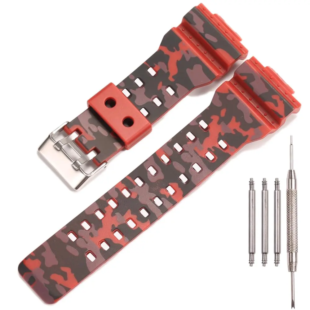 XBHSW Resin Watch Strap Compatible with Casio G-Shock GA100 GA110 GA120 GD100 GD120 (Camouflage Red, 22mm) - main product image
