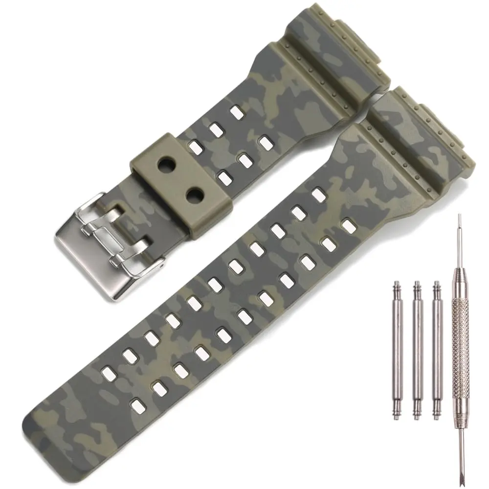 XBHSW Resin Replacement Watch Band for Casio G-Shock GA/GD Series 22mm (0.87 inch) Camouflage Military Green | Durable & Waterproof - main product image