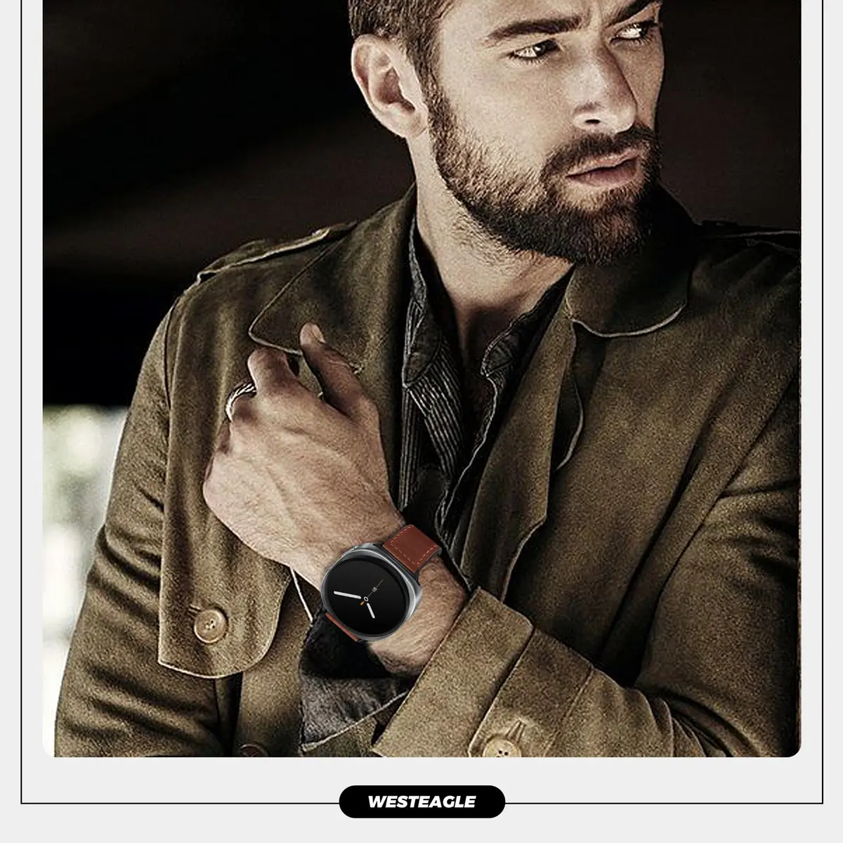 WestEagle Magnetic Leather Band for Galaxy Watch 9/8 | Adjustable Magnetic Buckle Leather Strap, Dark Brown (147-198mm) - view 7