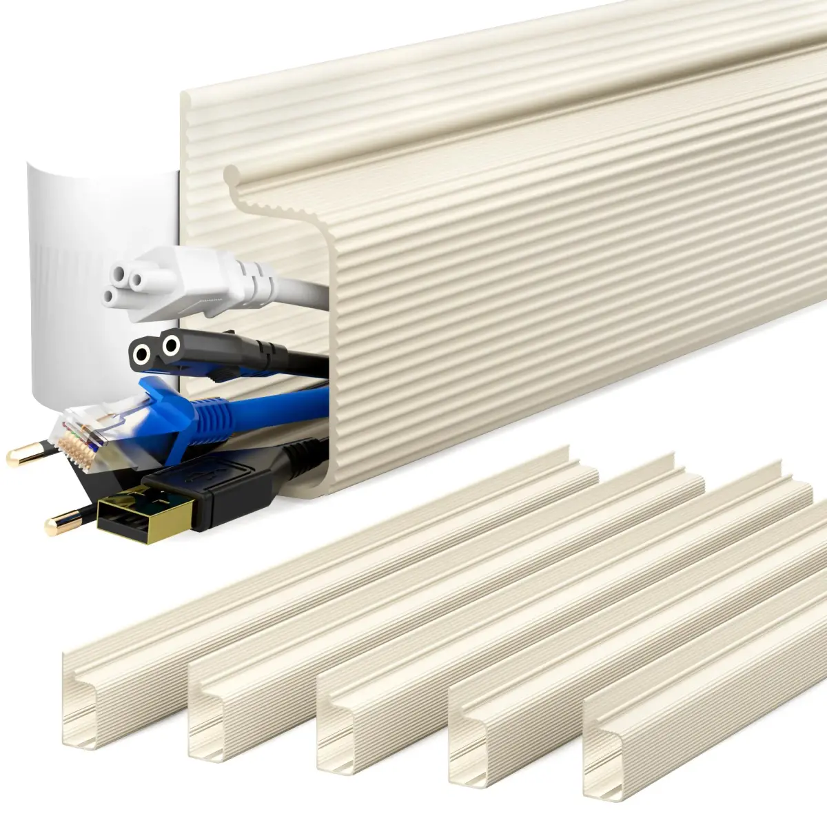 YECAYE Beige Cable Management Under Desk Kit | 94 Inch Total Length - main product image