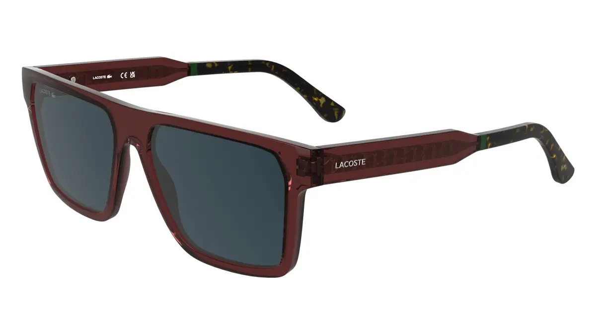 Lacoste Sunglasses L6059S - Transparent Burgundy with Solid Blue Lens | Rectangular, RXable, Charismatic Design - view 2