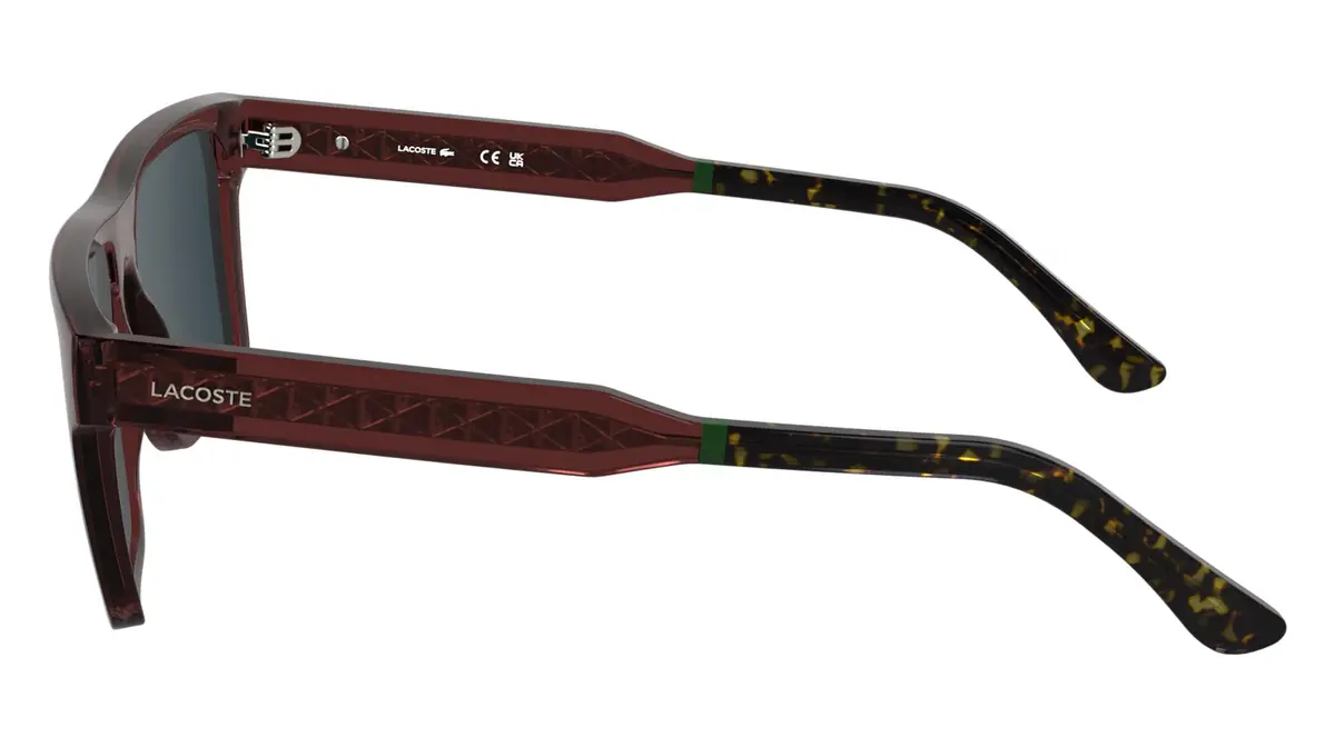 Lacoste Sunglasses L6059S - Transparent Burgundy with Solid Blue Lens | Rectangular, RXable, Charismatic Design - view 3