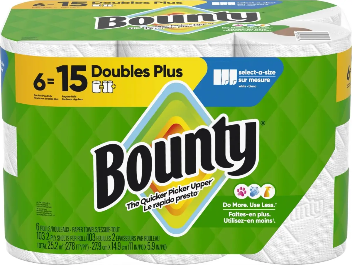 Bounty Select-A-Size Paper Towels, White, 6 Double Plus Rolls (Equals 15 Regular Rolls) - main product image