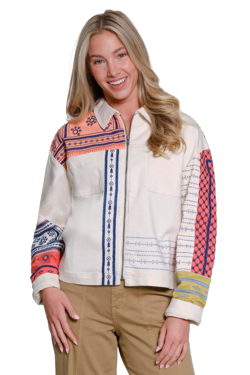 TRU LUXE Embroidered Shirt Jacket, Multi, M | Casual Fall Women's Coat with Embroidery - main product image