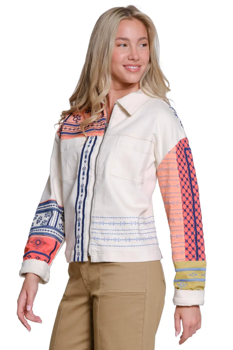 TRU LUXE Embroidered Shirt Jacket, Multi, M | Casual Fall Women's Coat with Embroidery - view 2
