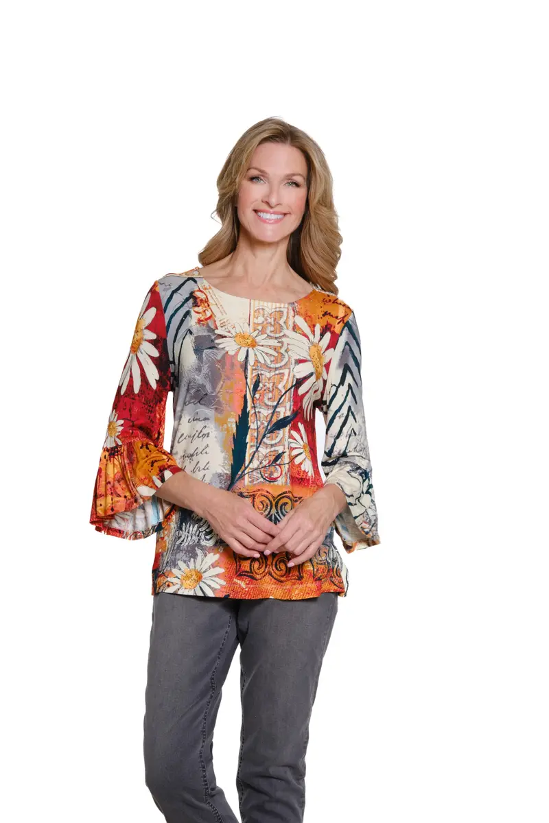 MULTIPLES Women’s Tunic Three Quarters Flounce Sleeve Bateau Neck XS | Dressy & Casual - main product image