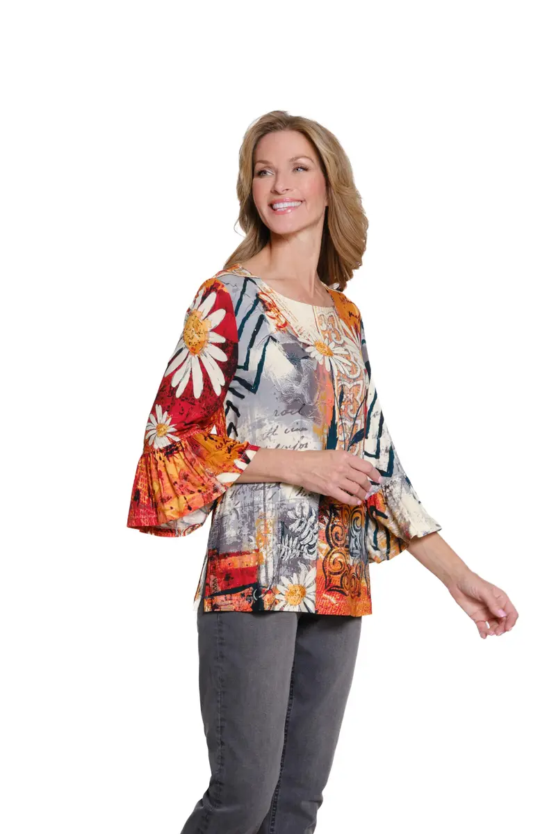 MULTIPLES Women’s Tunic Three Quarters Flounce Sleeve Bateau Neck XS | Dressy & Casual - view 3