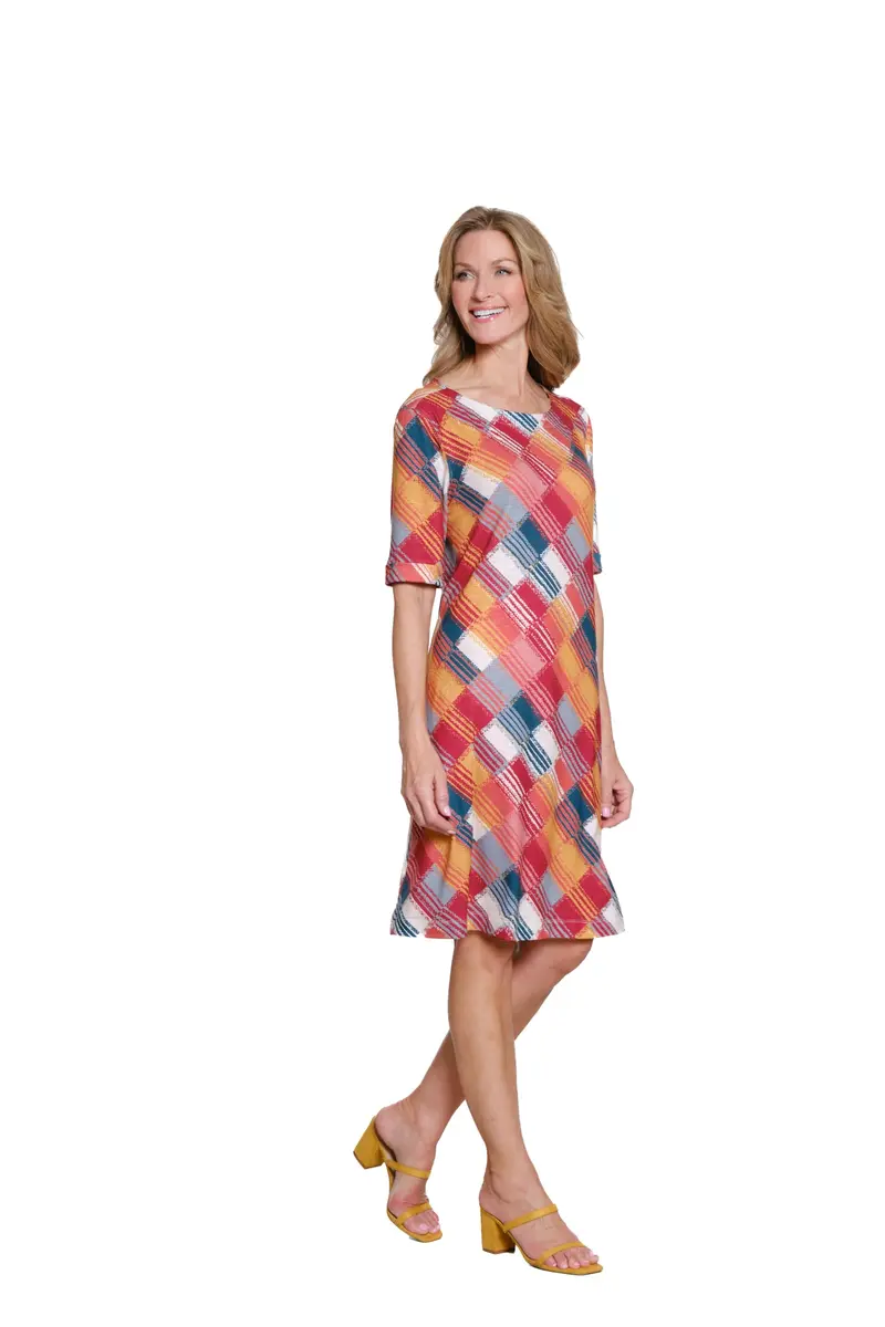 MULTIPLES Womens Dress Cuffed Elbow Sleeve Wide Neck | Flattering A-Line Fit (70-120c) - view 2