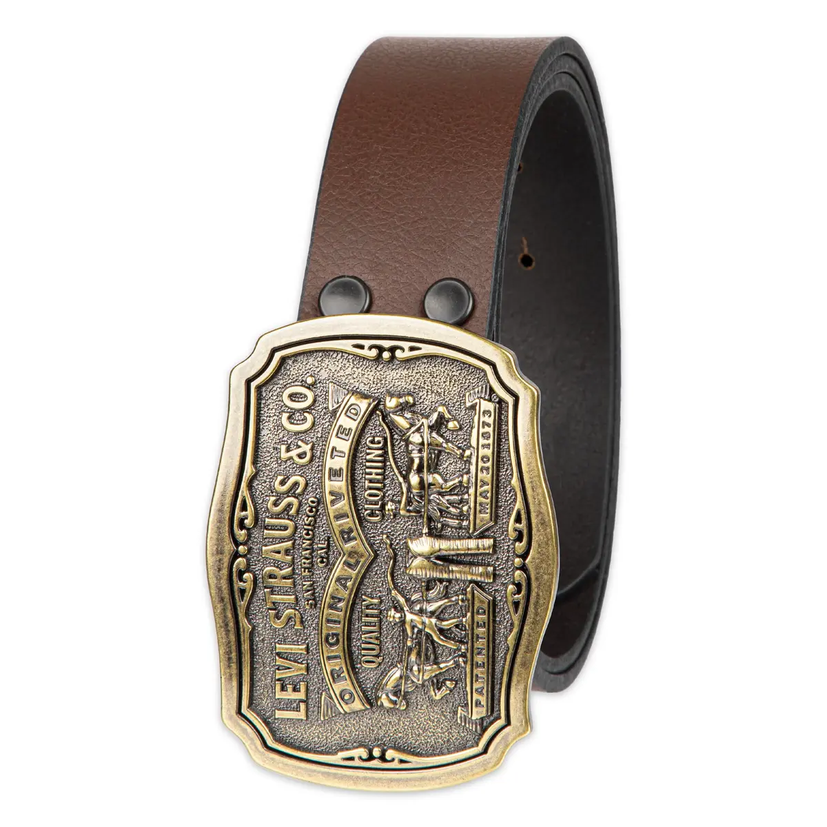 Levi's Men's Removable Plaque Logo Buckle Casual Leather Belt, Brown, XL | Classic Style with Removable Buckle - main product image