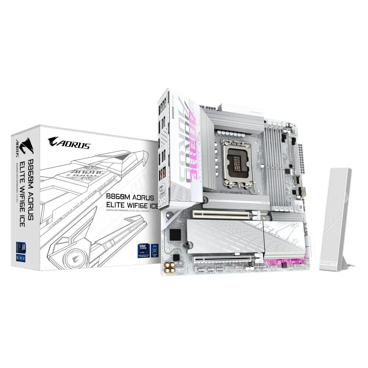 GIGABYTE B860M AORUS Elite WF6E ICE Motherboard | Intel Core Ultra Series, DDR5, PCIe 5.0, WiFi 6E - main product image