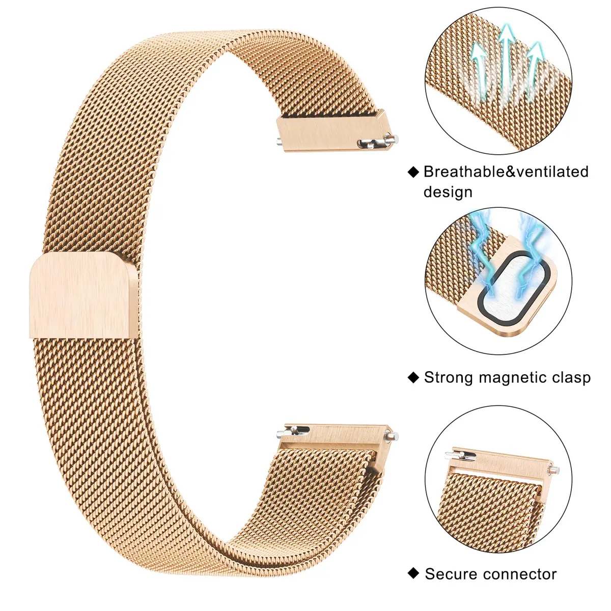 Meliya 18mm Metal Watch Band for Garmin Venu 3S/2S/Vivoactive 4S/Vivomove 3S/Forerunner 265s/255s, Rose Gold Stainless Steel Mesh Strap (18mm) - view 4