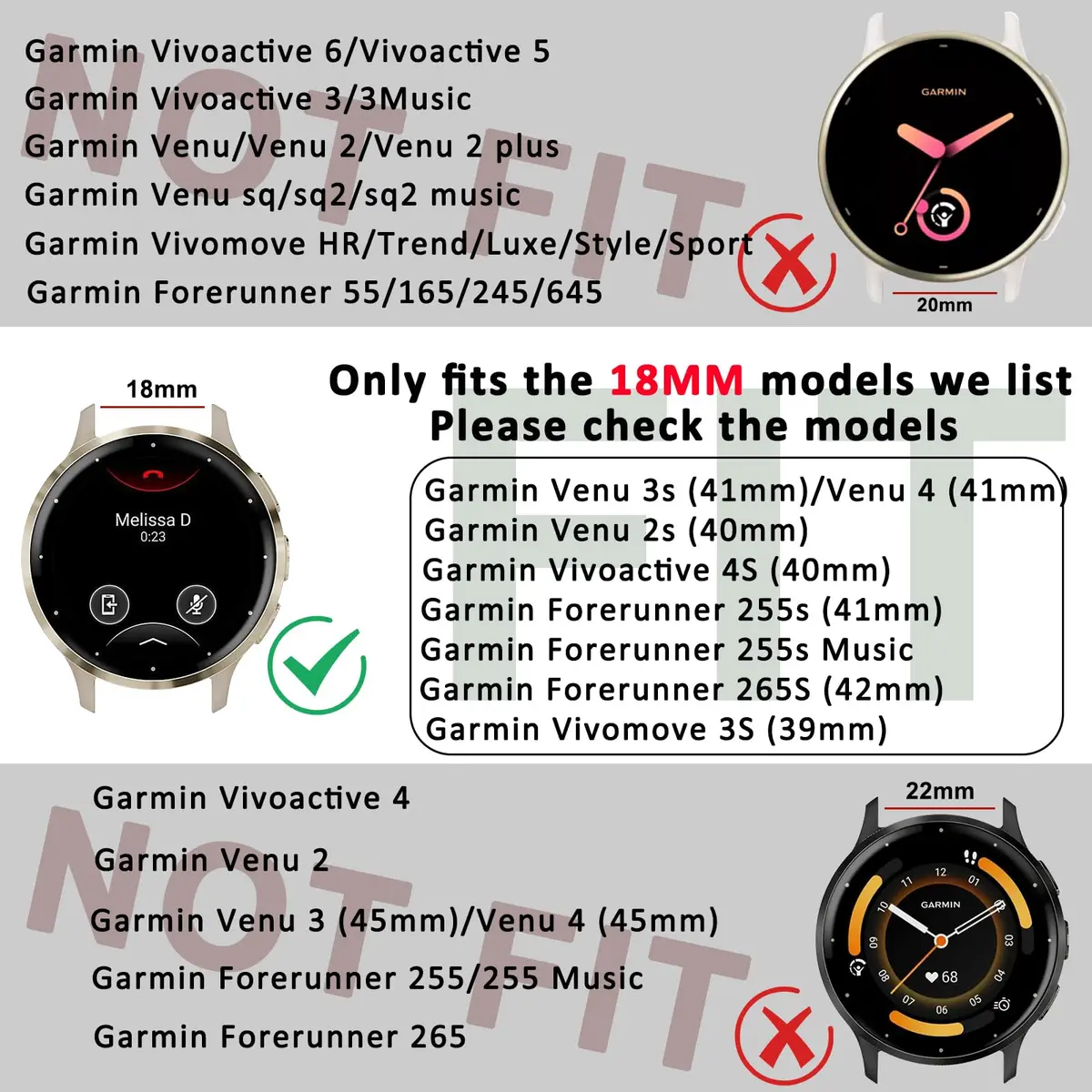 Meliya 18mm Metal Watch Band for Garmin Venu 3S/2S/Vivoactive 4S/Vivomove 3S/Forerunner 265s/255s, Rose Gold Stainless Steel Mesh Strap (18mm) - view 2