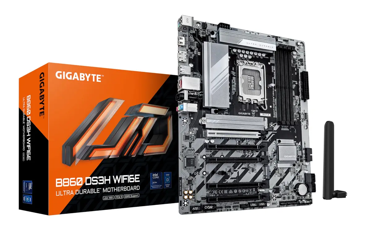 GIGABYTE B860 DS3H WIFI6E Motherboard | Intel Core Ultra Series, DDR5, PCIe 5.0, WiFi 6E (up to 9066MHz DDR5) - main product image