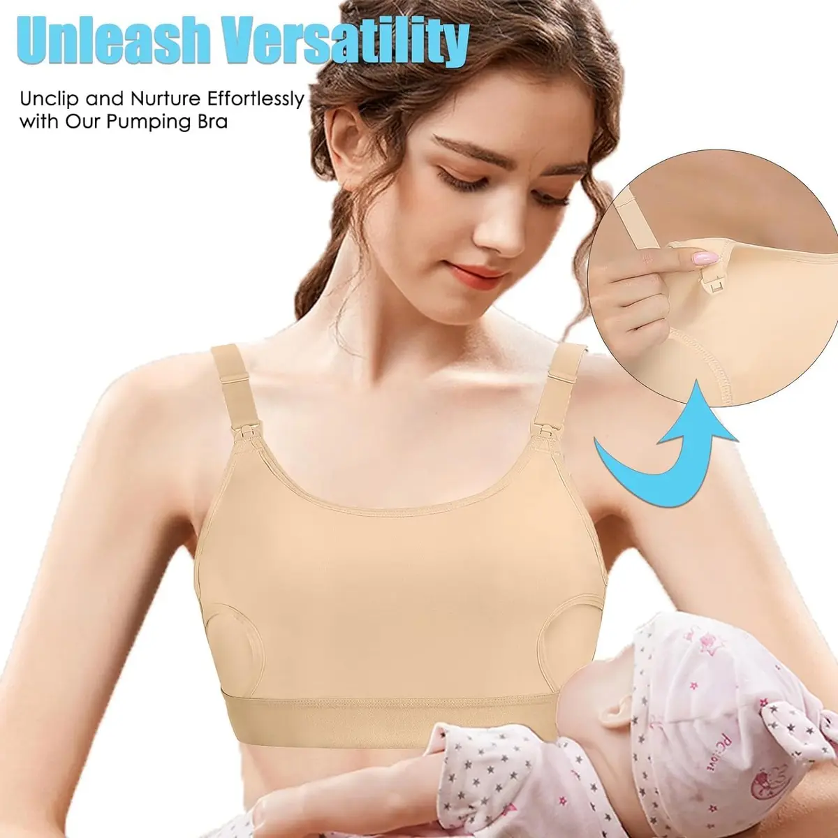 ENSDOAR Hands-Free Pumping Bra for Breastfeeding & Nursing, Beige, Medium | Soft Cotton Blend with Removable Pads - view 2