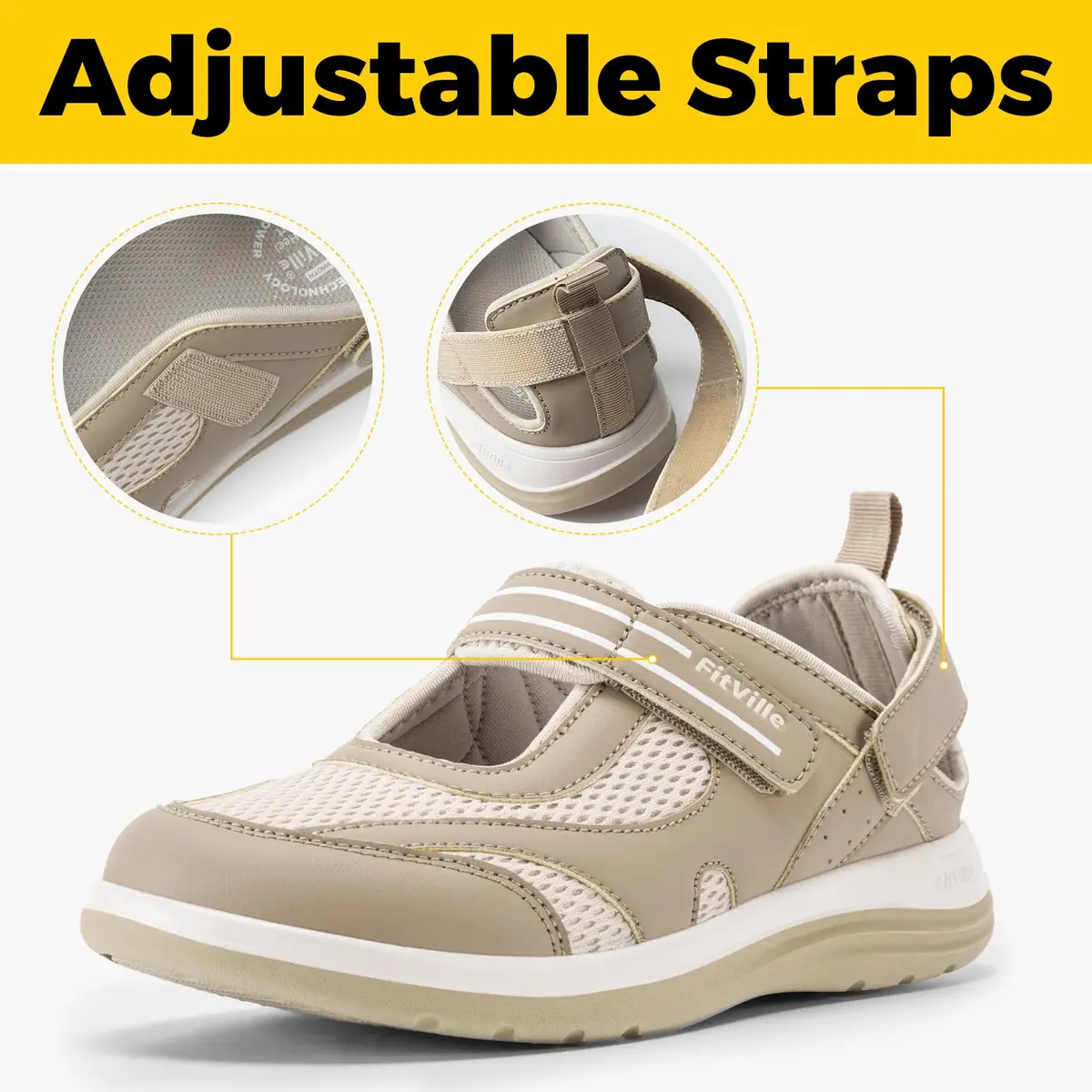 FitVille Extra Wide Diabetic Sandals for Women | Adjustable Arch Support, Orthopedic Walking Shoes for Flat Feet & Heel Pain Relief (US Women's 7 Wide) - view 5