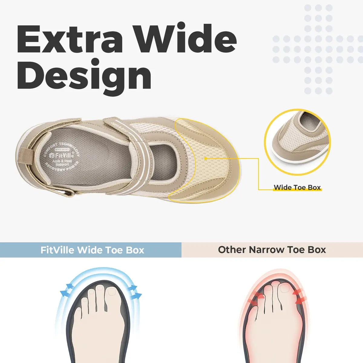FitVille Extra Wide Diabetic Sandals for Women | Adjustable Arch Support, Orthopedic Walking Shoes for Flat Feet & Heel Pain Relief (US Women's 7 Wide) - view 2