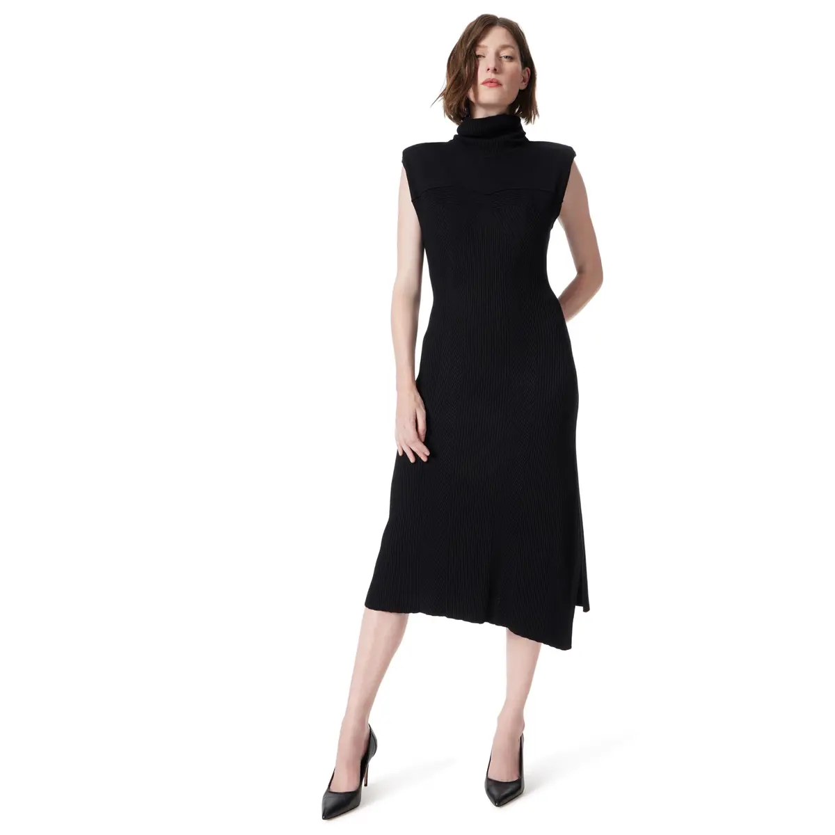 DEE OCLEPPO Emilia Asymmetric Ribbed Knit Dress S | Chic, Versatile, US Import - main product image
