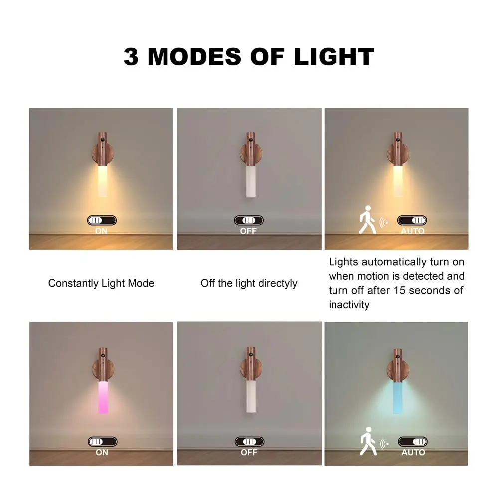 LANDGOO Wooden Motion Sensor Night Light | Handmade Wooden Design with Motion Detection & Warm Light - view 3