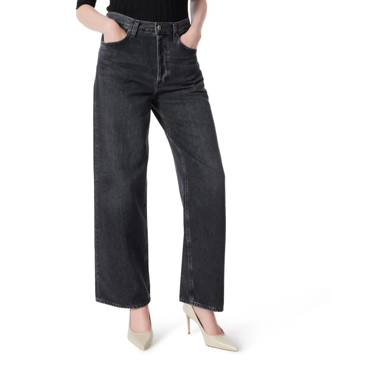 DEE OCLEPPO Womens Kit 5 Pocket Straight Wide Leg Jean 29.5in | High Rise, Cotton-Spandex Blend - main product image