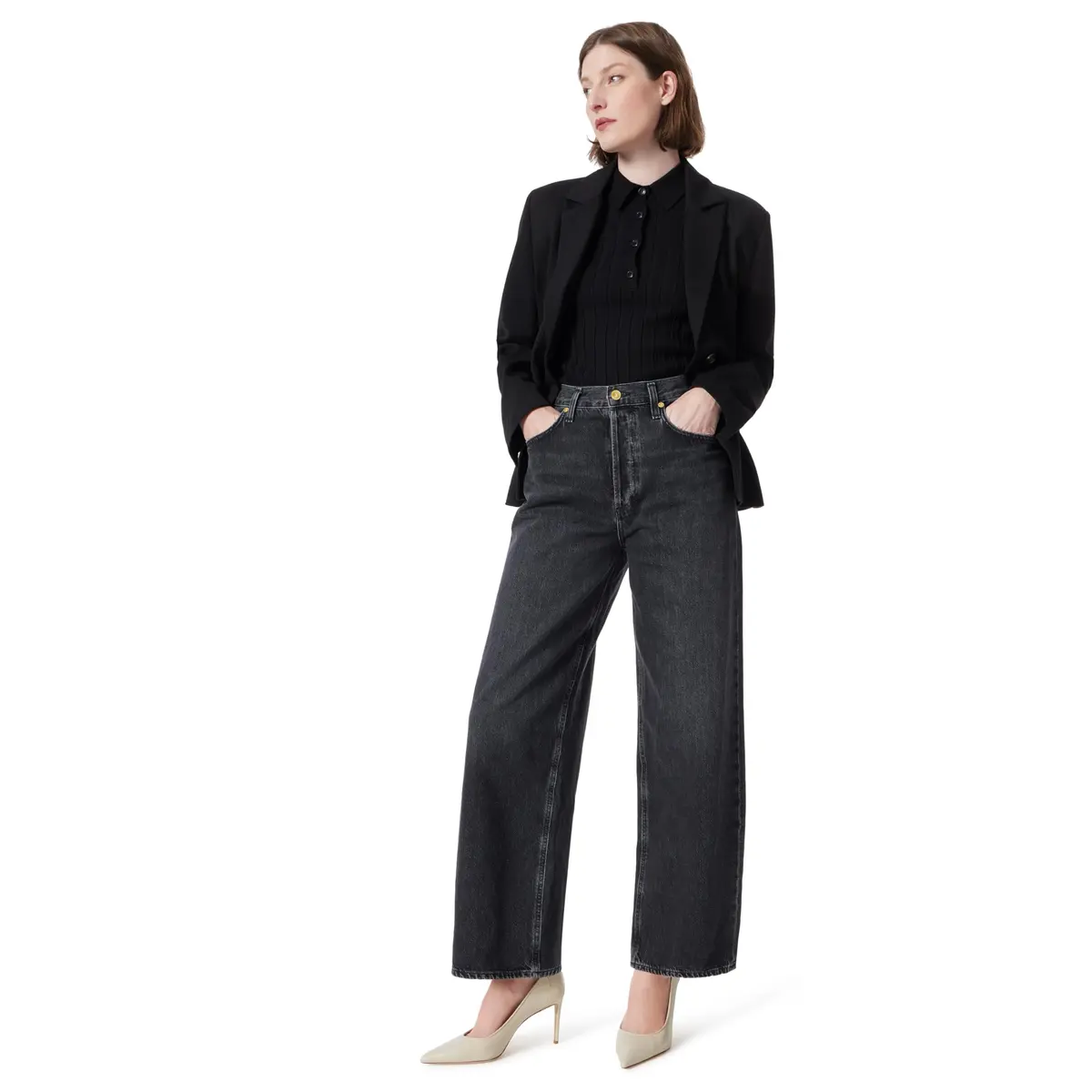 DEE OCLEPPO Womens Kit 5 Pocket Straight Wide Leg Jean 29.5in | High Rise, Cotton-Spandex Blend - view 2