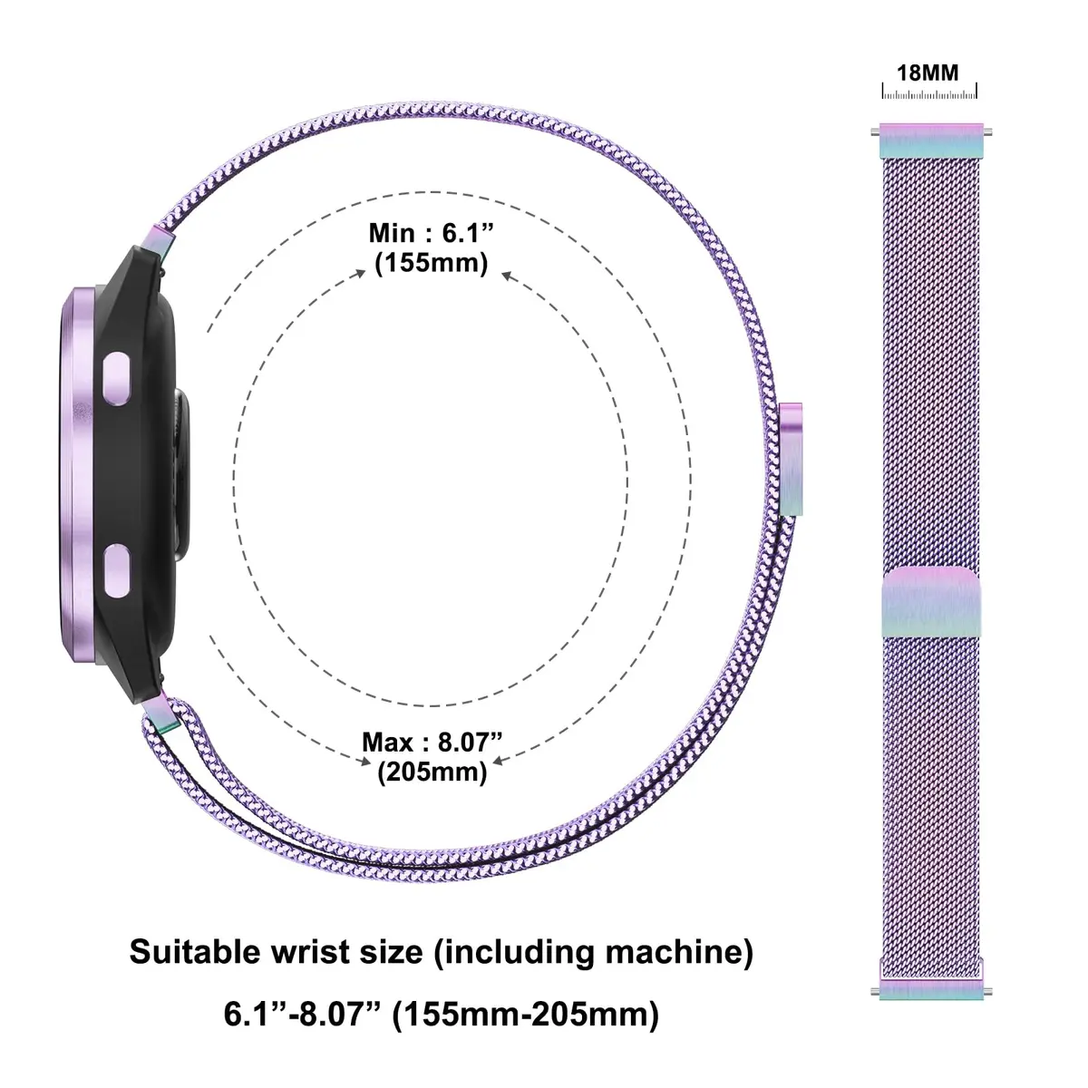 Meliya 18mm Metal Watch Bands for Garmin Venu 3S/4S/2S/Vivoactive 4S/Vivomove 3S/Forerunner 265s/255s (41mm-42mm) - Colorful Milanese Stainless Steel Strap | Quick Release Magnetic Clasp - view 5