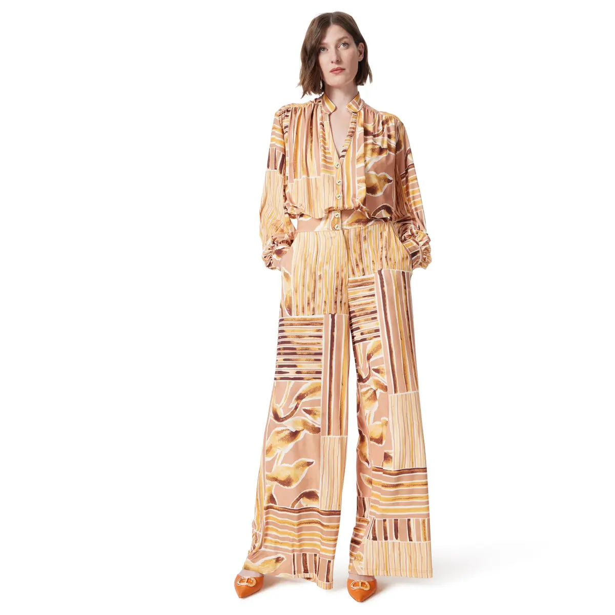 DEE OCLEPPO Piper Button Top With Zipper Bottom Jumpsuit Small | Chic Watercolor Style, 63in Length - main product image