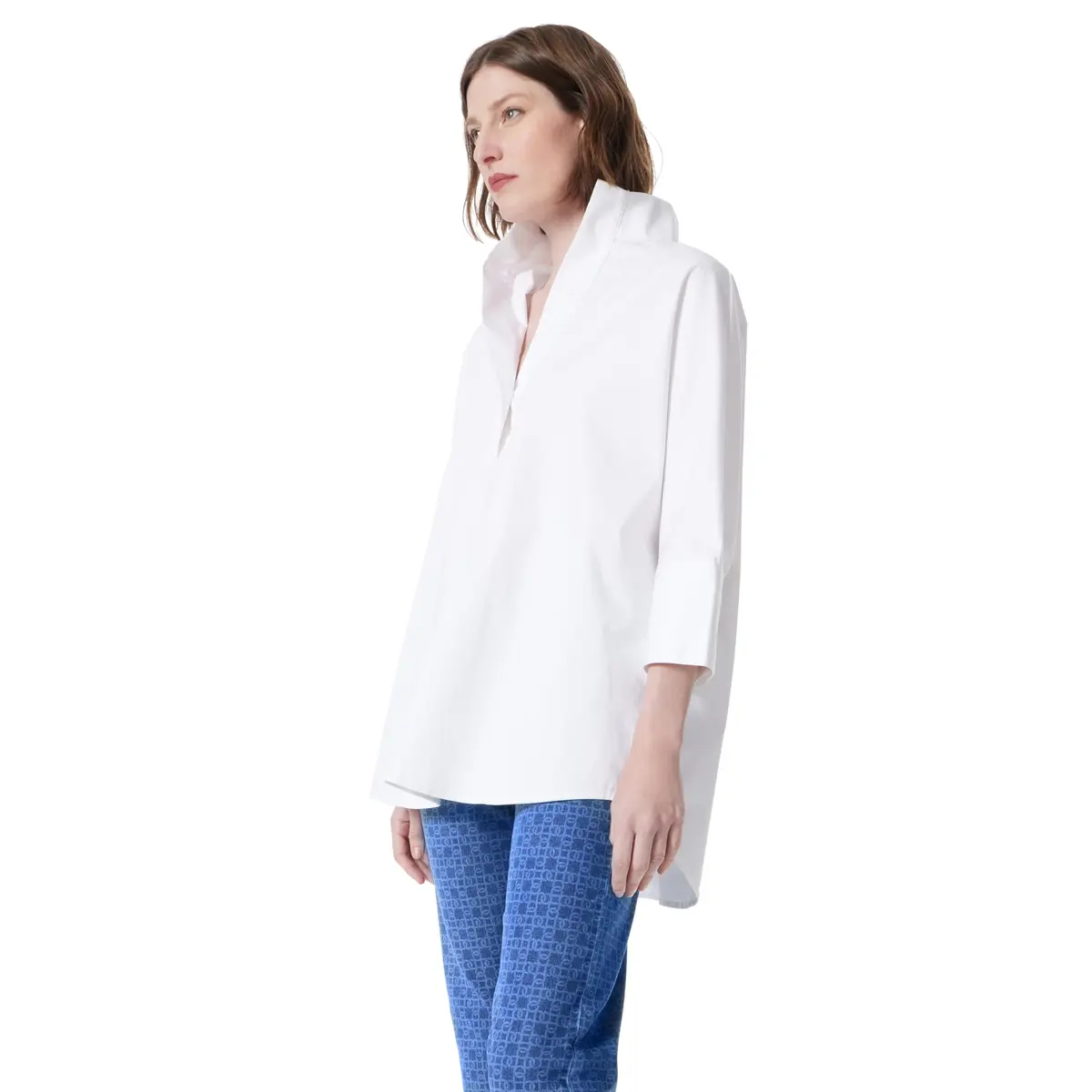 DEE OCLEPPO Hailey Stand Collar Shirt Standard | Relaxed Fit Cotton & Spandex Blouse (US Size X-L) - view 2