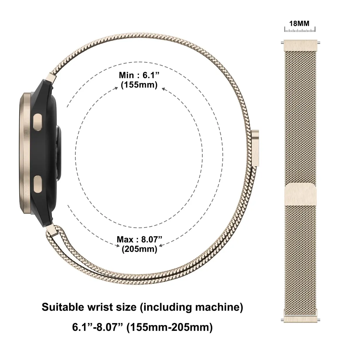 Meliya 18mm Metal Watch Band for Garmin Venu 3S/2S, Vivoactive 4S, Vivomove 3S, Forerunner 255s/265s - Champagne Gold - view 5